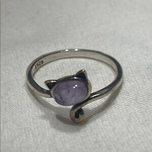 Sterling Silver Cat Ring with Purple Gemstone
